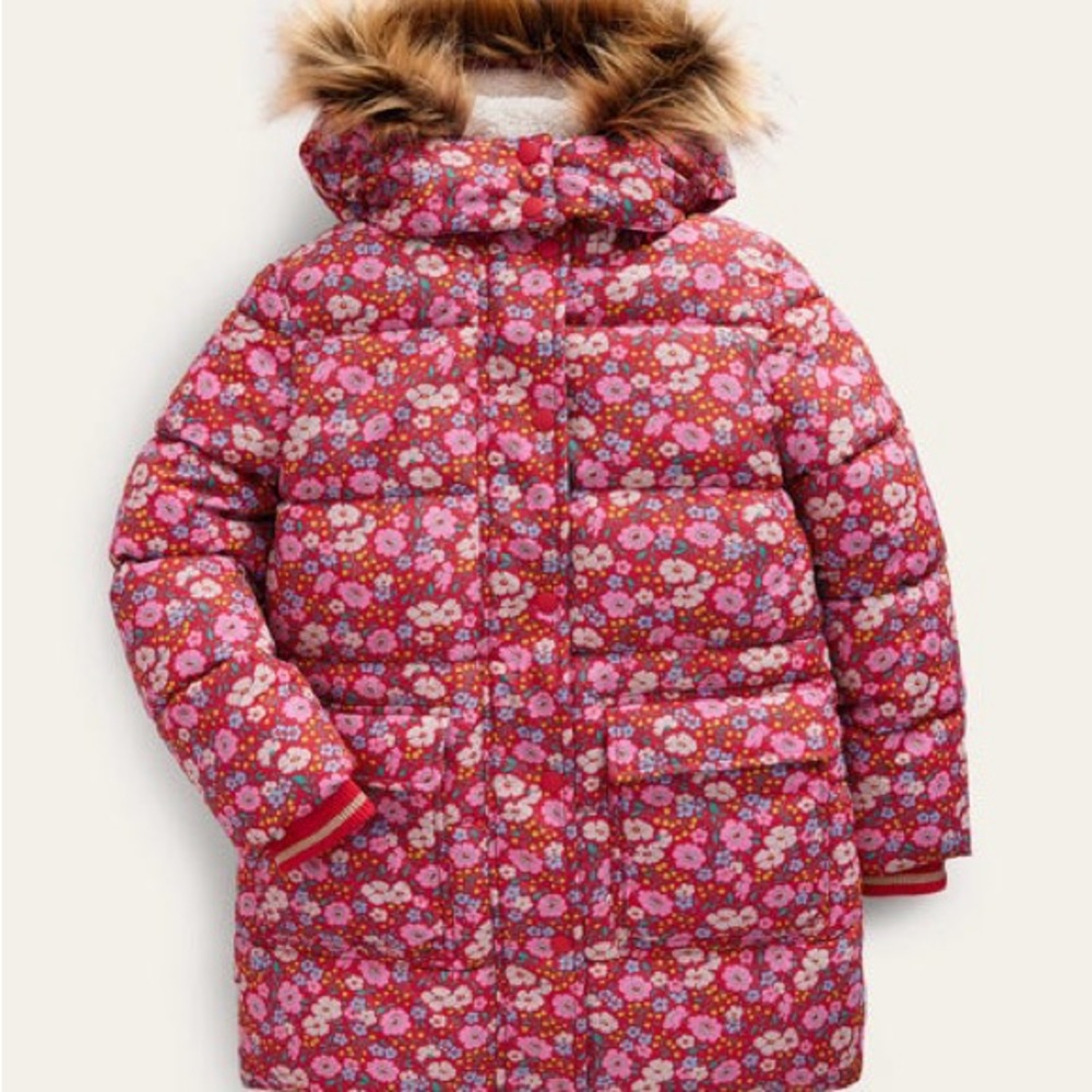 Mini Boden Pink Floral Puffer Jacket